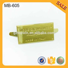 Logotipo de encargo de la placa de metal del oro amarillo MB605 para el monedero, bolsos, zapatos